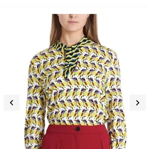 Marc Cain Floral Contrast Tie Nk Top Tapis Shirt-EUC